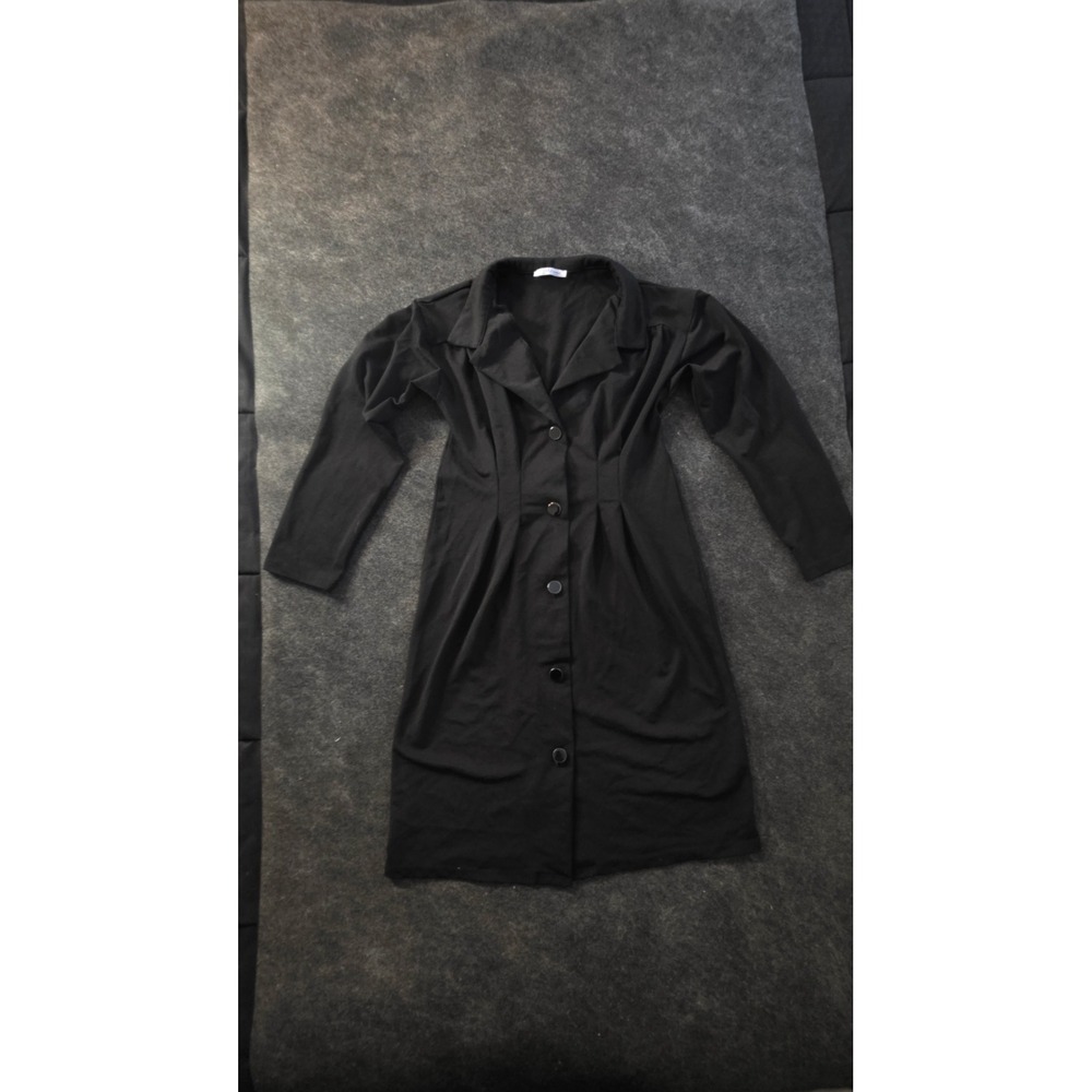 Zara Trafaluc Black Long Sleeve Button Down Notch Lapel Pleated Shirt Dress S